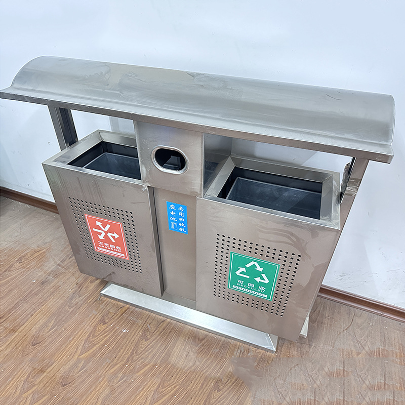 公園景區干濕不銹鋼戶外分類垃圾箱
