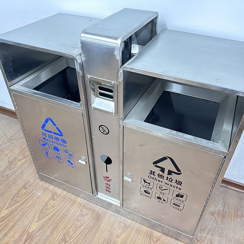 加厚不銹鋼戶外環衛雙筒垃圾箱