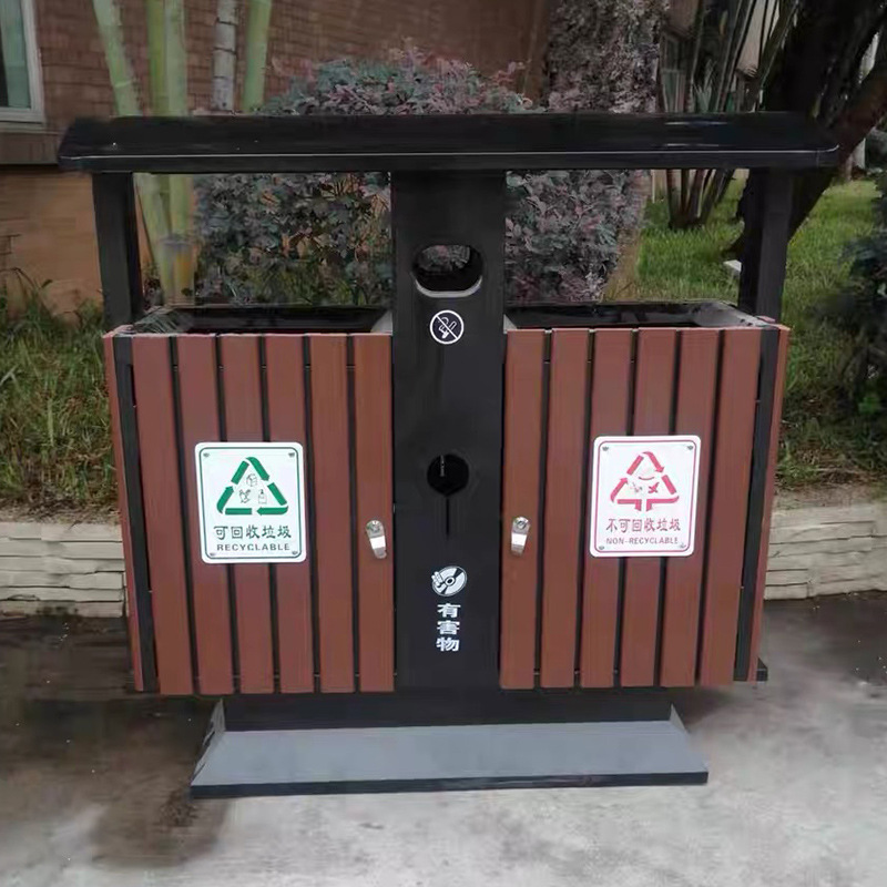 戶外果皮箱垃圾箱批發 鍍鋅板雙桶環衛垃圾箱 公園景區商用垃圾箱