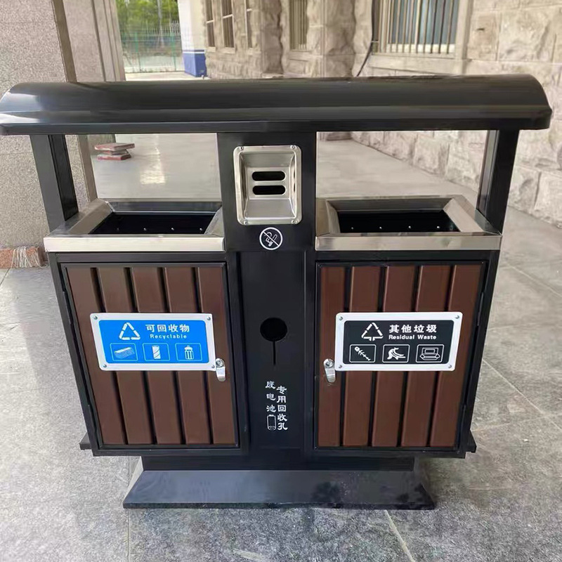 戶外果皮箱垃圾箱批發 鍍鋅板雙桶環衛垃圾箱 公園景區商用垃圾箱